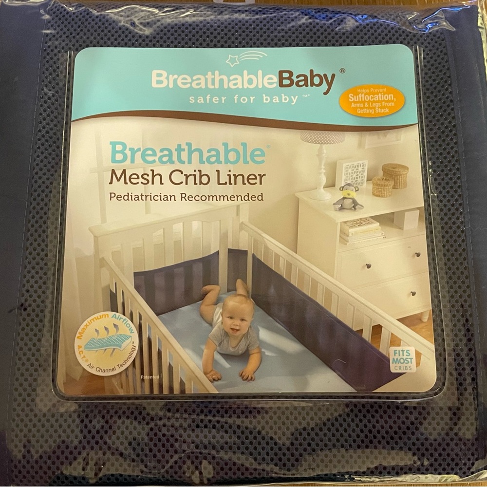 Breathable Mesh Crib Liner Navy blue